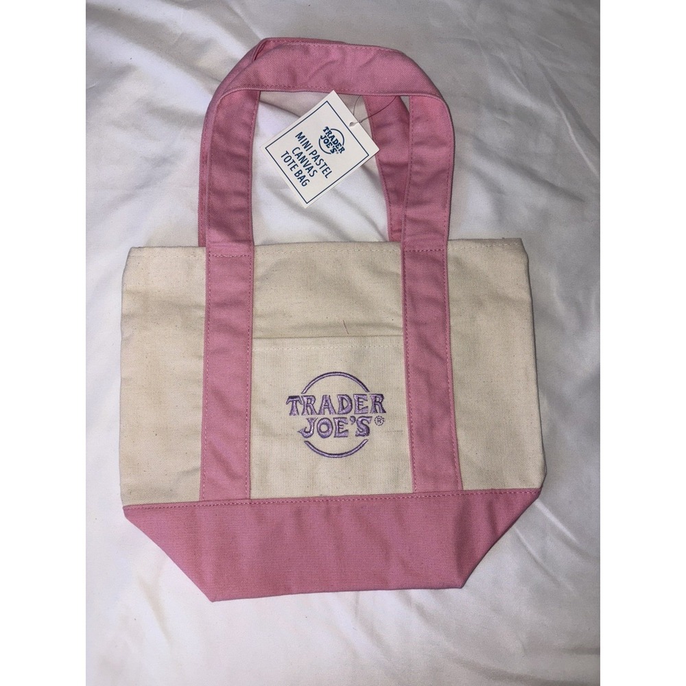 Trader Joe's 2026 Mini Canvas Pastel Reusable Tote Bag Pink - BRAND NEW | US